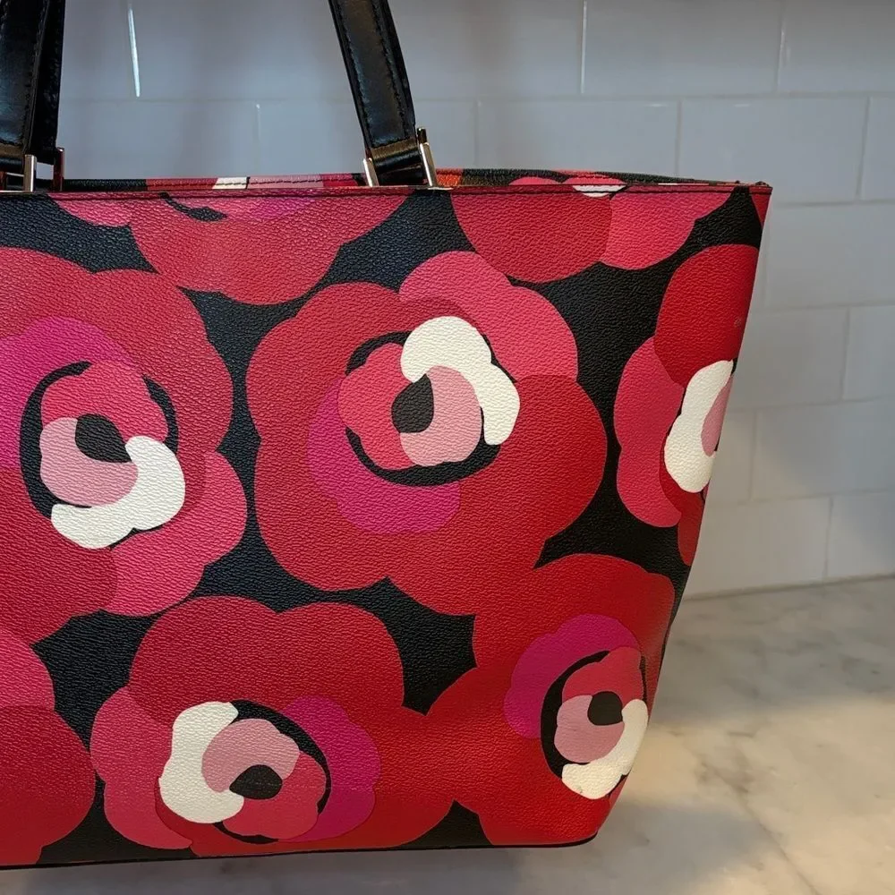 Kate Spade Bag Purse Handbag Leather Ellison Ave Sydney Floral Red XL Tote Bag